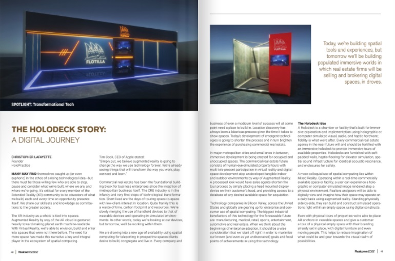 Realcomm EDGE two-page spread of “The Holodeck Story: A Digital Journey.”