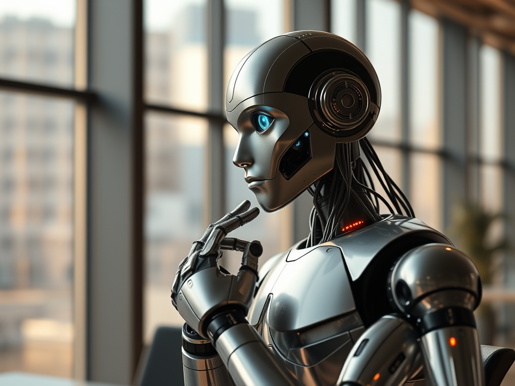 Article illustration of a humanoid robot with its hand raised to its chin.